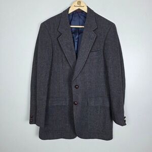 Hart Schaffner & Marx Tweed Herringbone Pure Wool Sport Coat Blazer Jacket Blue